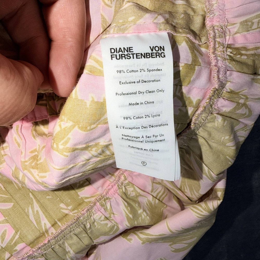 Diane Von‎ Furstenberg Womens Dress Pink Green Puff Sleeve Tropical Print - Picture 2 of 6